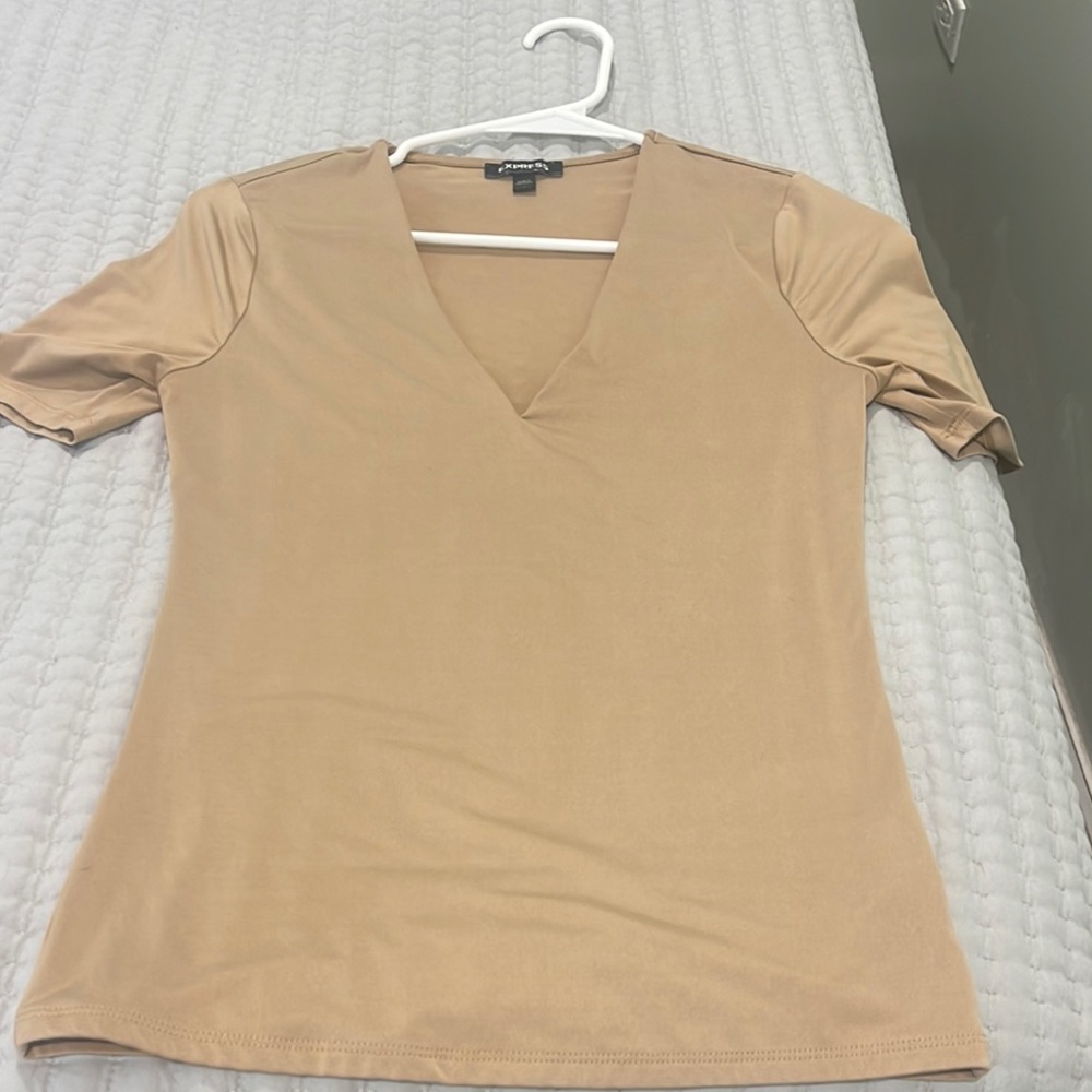 Express Tan Fitted Blouse
